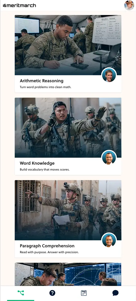 ASVAB practice tools for targeted subtest work and progress review.